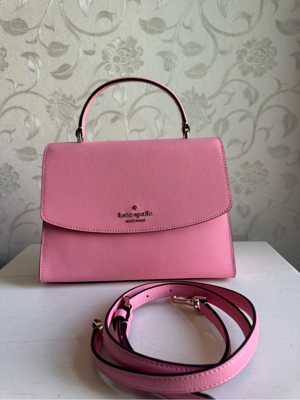 kate spade pink leather top-handle satchel with detachable strap